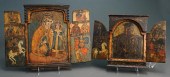 TWO PAINTED WOOD TRIPTYCH ICON