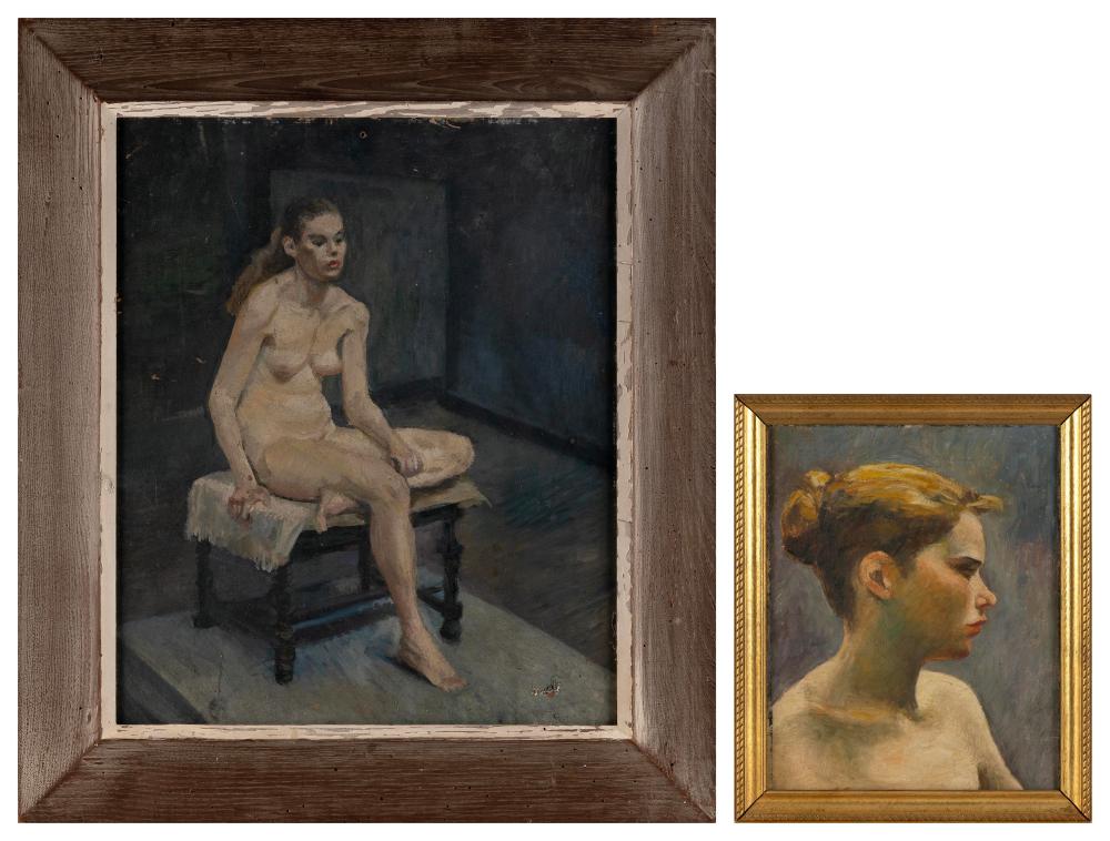 TWO PAINTINGS OF A NUDE WOMAN