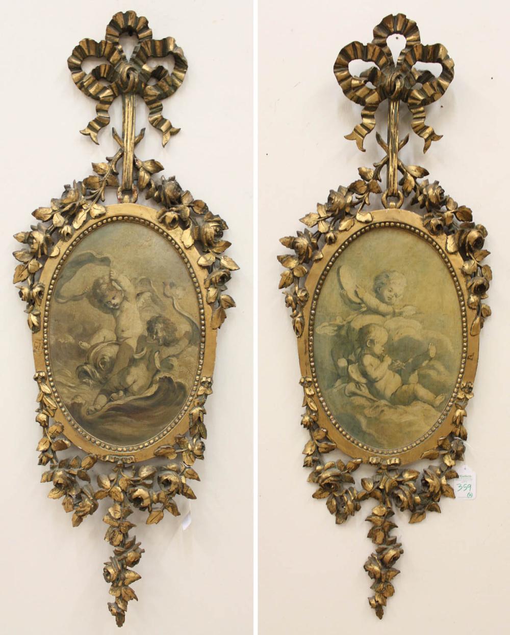 TWO PAINTINGS OF CHERUBS, OILS ON