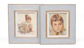 TWO PAINTINGS OF CHILDREN SIGN