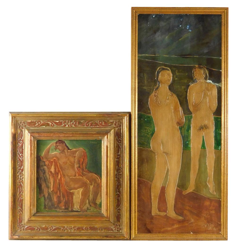TWO PAINTINGS OF NUDE FIGURES,