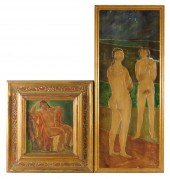 TWO PAINTINGS OF NUDE FIGURES,