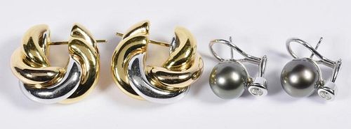 TWO PAIR 18K EARRINGS, INCL