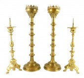 TWO PAIR BRASS PRICKET STICKS,