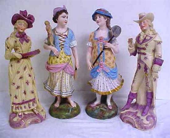 Two pair of bisque porcelain