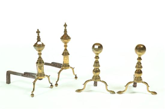 TWO PAIR OF BRASS ANDIRONS. 
