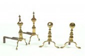 TWO PAIR OF BRASS ANDIRONS.  A
