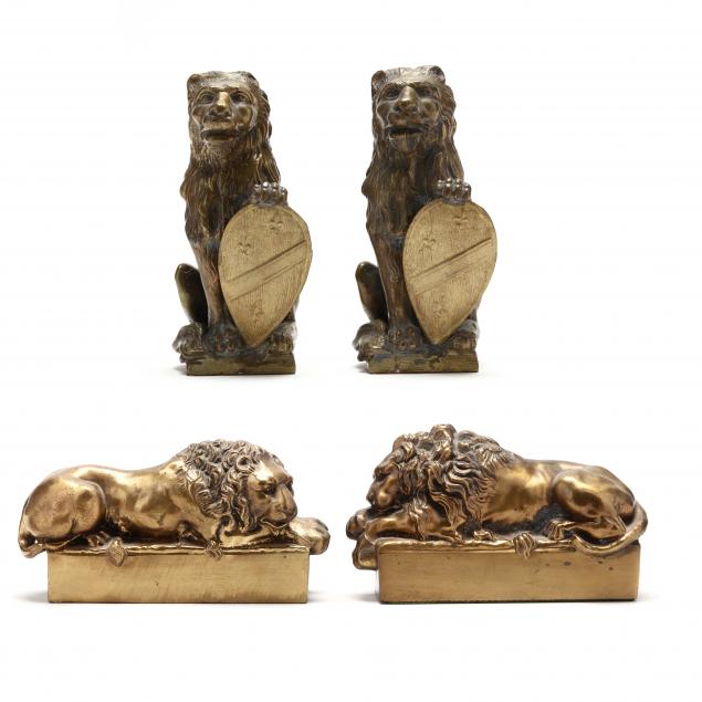 TWO PAIR OF CAST BRASS LION