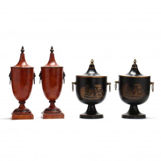 TWO PAIR OF DECORATIVE LIDDED