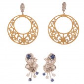 TWO PAIR OF DIAMOND & GOLD EAR