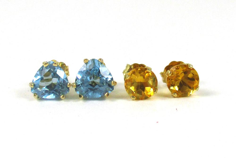 TWO PAIR OF EAR STUDS, THE FIRST