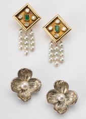 TWO PAIR OF GEM-SET EARRINGSTw