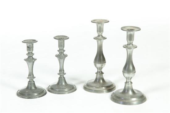 TWO PAIR OF PEWTER CANDLESTICKS. 