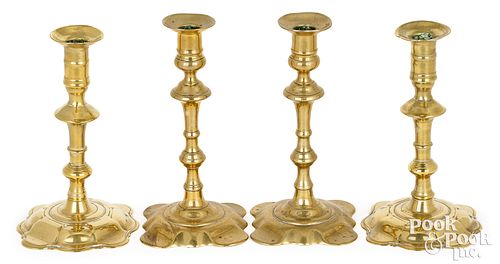 TWO PAIR OF QUEEN ANNE BRASS