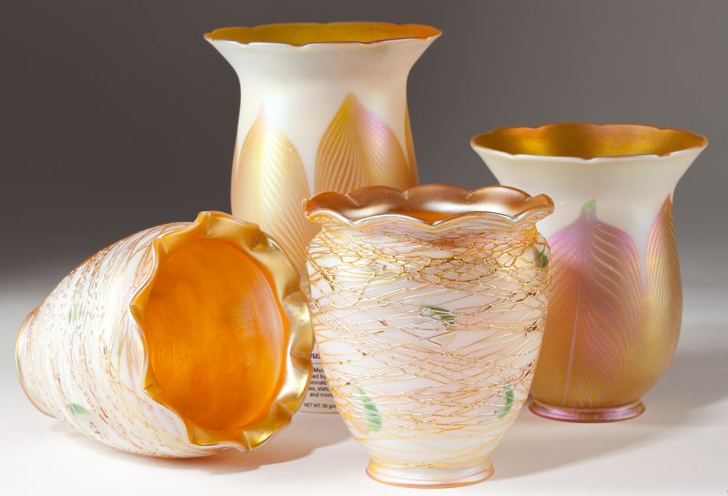 Two Pair of Quezal Art Glass