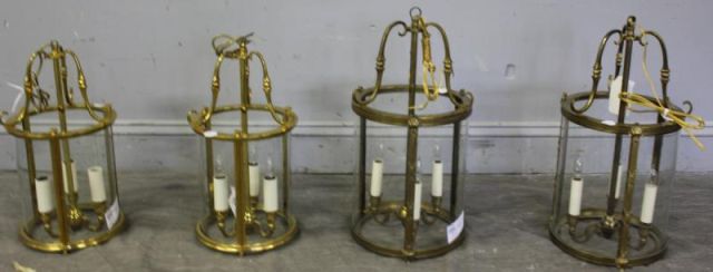 Two Pair of Reynaud Brass and Glass