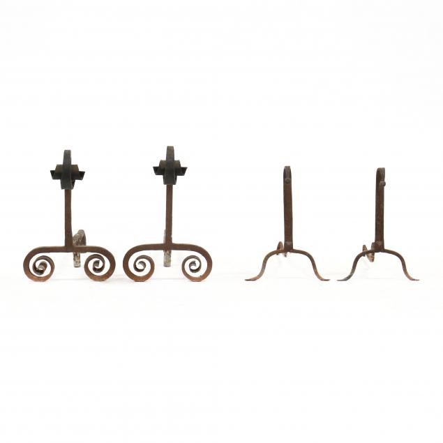 TWO PAIR OF VINTAGE IRON ANDIRONS