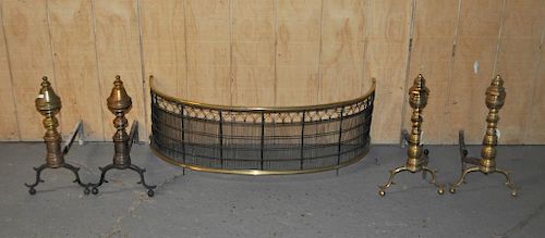 TWO PAIR PERIOD BRASS ANDIRONS &