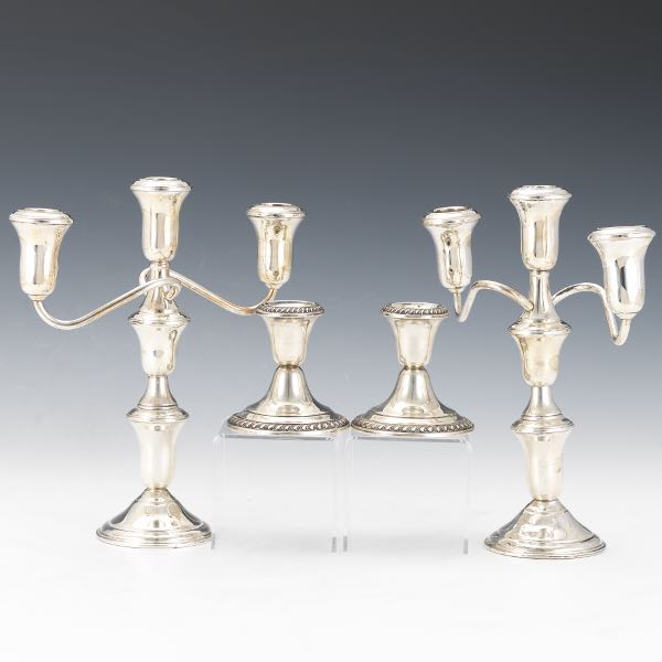 TWO PAIR STERLING CANDLEHOLDERS 