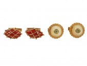 TWO PAIRS 14K YELLOW GOLD & GE