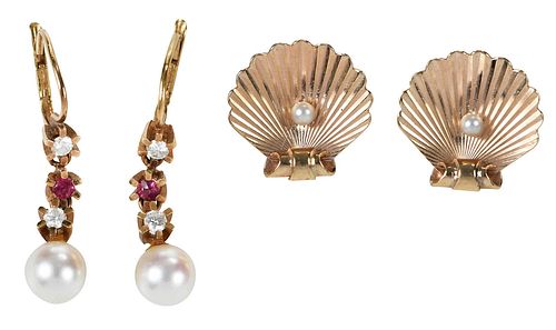 TWO PAIRS 14KT. EARRINGSdrops, each