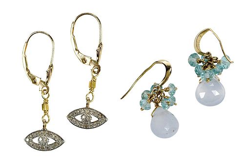 TWO PAIRS 14KT. GEMSTONE