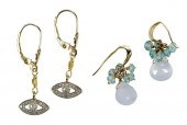 TWO PAIRS 14KT. GEMSTONE EARRI