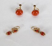 TWO PAIRS 18K GOLD AND CORAL E