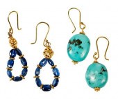 TWO PAIRS 18KT. GEMSTONE EARRI