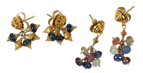 TWO PAIRS 18KT. SAPPHIRE