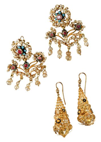TWO PAIRS ANTIQUE GOLD