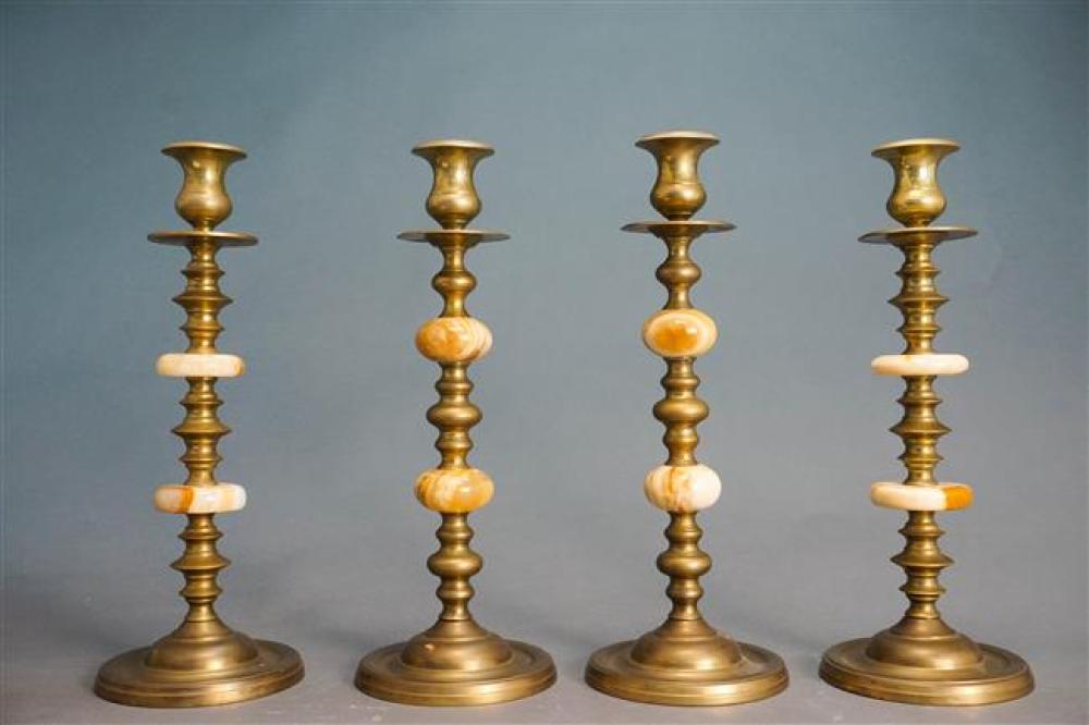 TWO PAIRS BRASS AND ONYX TALL
