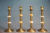 TWO PAIRS BRASS AND ONYX TALL