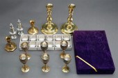 TWO PAIRS BRASS CANDLESTICKS,