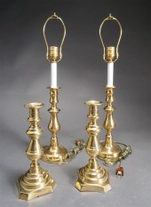 TWO PAIRS BRASS CANDLESTICKS (