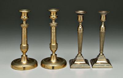 Two pairs brass candlesticks: one