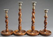 TWO PAIRS BRASS MOUNTED OAK TW