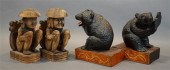 TWO PAIRS CARVED WOOD BOOKENDS