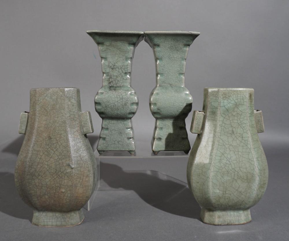 TWO PAIRS CHINESE CELADON GLAZED