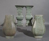 TWO PAIRS CHINESE CELADON GLAZ
