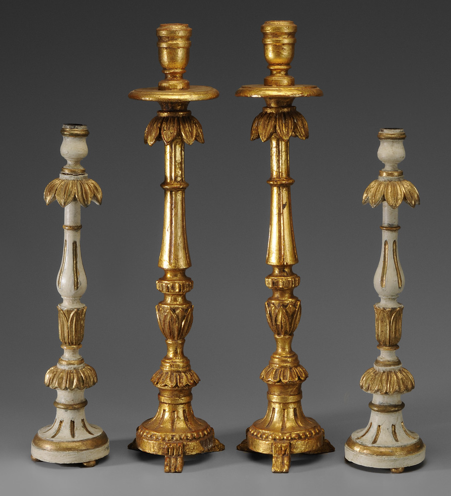 Two Pairs Gilt Wood Candlesticks