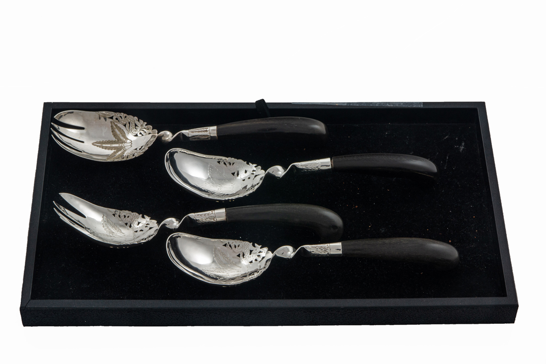 TWO PAIRS MALAYSIAN SILVER AND TEAK