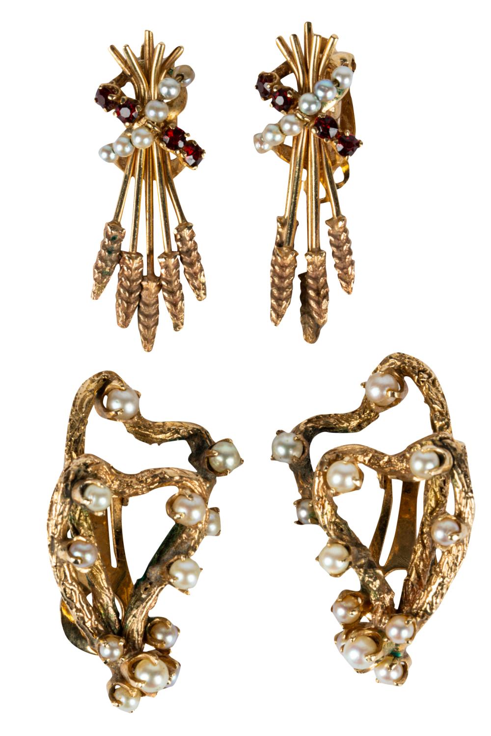 TWO PAIRS OF 14 KARAT YELLOW GOLD &