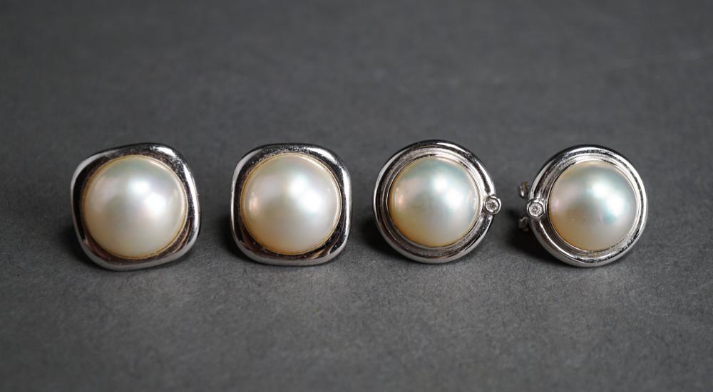 TWO PAIRS OF 14-KARAT WHITE-GOLD