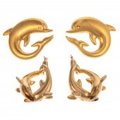 TWO PAIRS OF 14K DOLPHIN EARRI