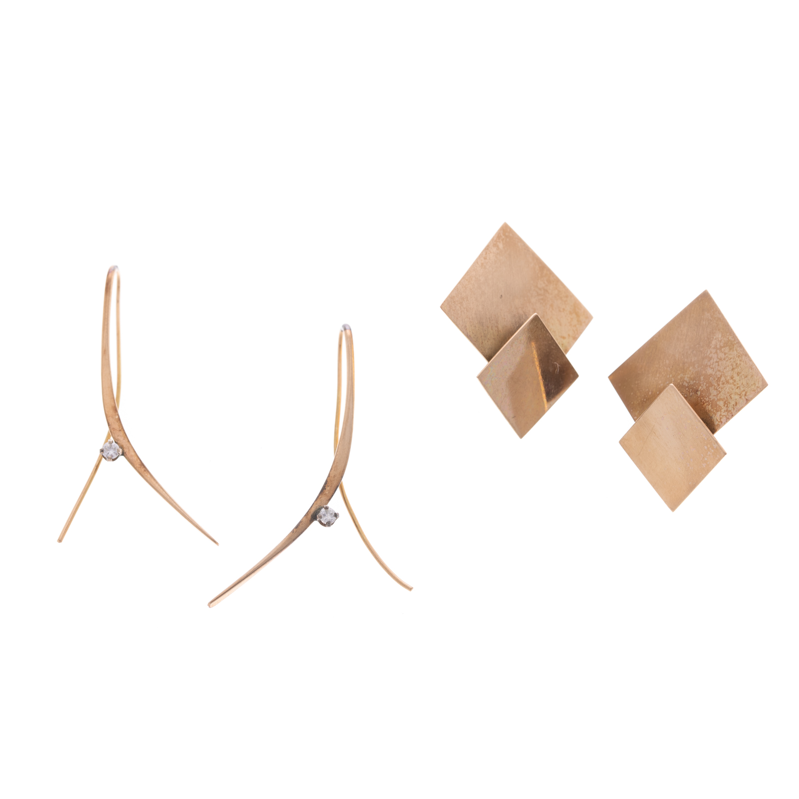 TWO PAIRS OF 14K FREEFORM