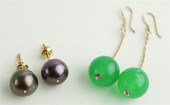 TWO PAIRS OF 14K GOLD AND GEMS