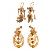 TWO PAIRS OF 14K VICTORIAN BLA