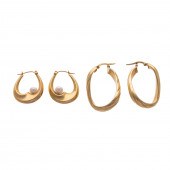 TWO PAIRS OF 14K YELLOW GOLD H