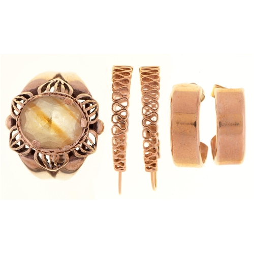 Two pairs of 9ct gold hoop